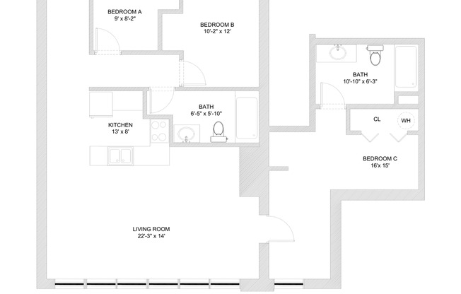 3 beds, 2 baths, 1,063 sqft, $895, Unit 207 BTB - A