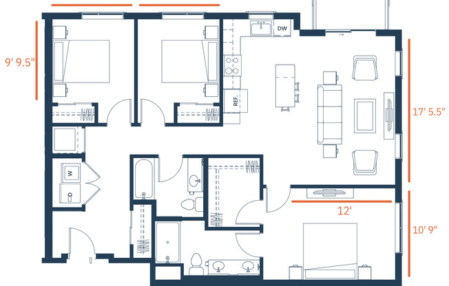 3 beds, 2 baths, 1,271 sqft, $2,827, Unit 102