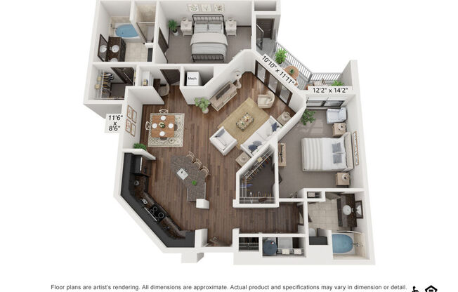 2 beds, 2 baths, 1,287 sqft, $2,344