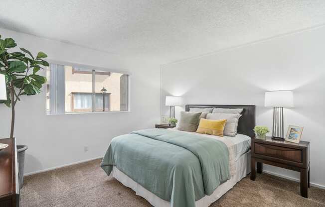 our apartments offer a bedroom with a bed and a window