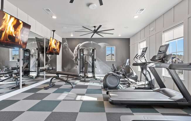 Sanctuary at Indian Creek's modern fitness center with cardio & strength equipment