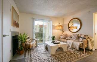 a living room with a couch and a coffee table