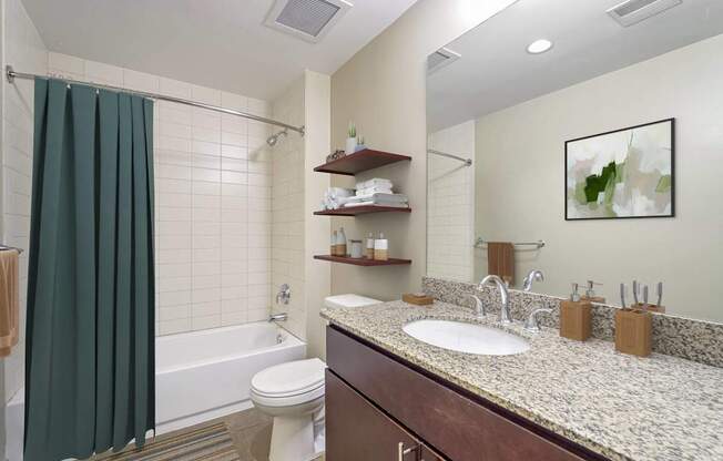 a bathroom with a sink and a toilet and a shower