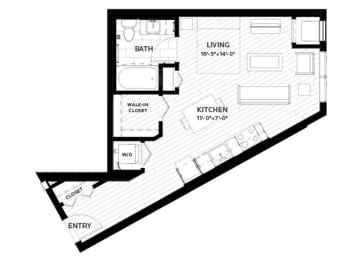 Studio, 1 bath, 509 sqft, $1,217