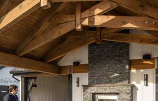 three seasons room fireplace area