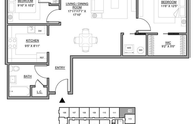 2 beds, 1 bath, 952 sqft, $3,250, Unit 112