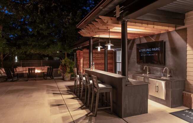 Pergola bar at dusk