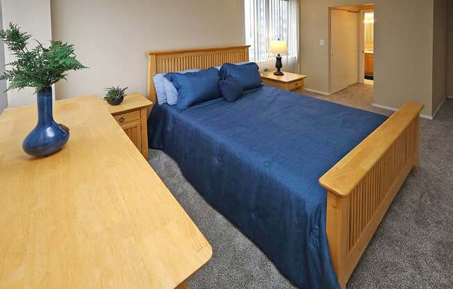 2 Bedroom 2 Bath Model Suite Master Bedroom at Harbor Crest Apartments in Euclid OH