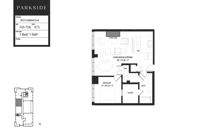 1 bed, 1 bath, 875 sqft, $2,495, Unit 606