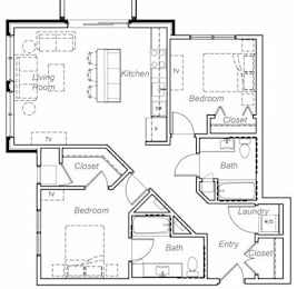 2 beds, 2 baths, 1,057 sqft, $2,171