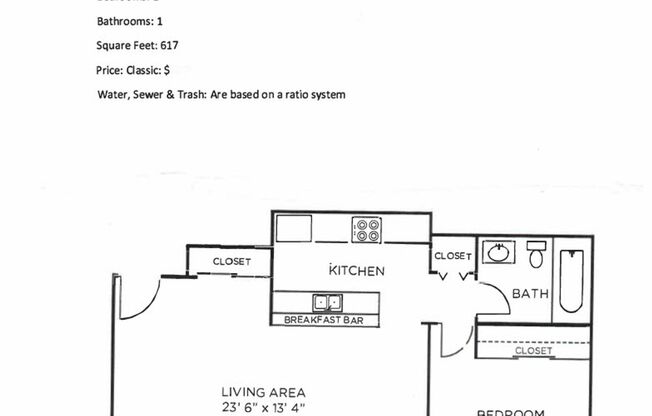 1 bed, 1 bath, 617 sqft, $1,275, Unit 1111
