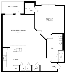 One Bedroom Floor Plan with 766 Sq. Ft.at The Amalfi Clearwater Luxury Apartments in Clearwater, FL