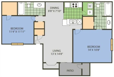 2 beds, 2 baths, 932 sqft, $1,171
