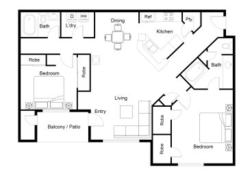 2 beds, 2 baths, 1,214 sqft, $1,525