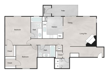 2 beds, 2 baths, 1,146 sqft, $1,651