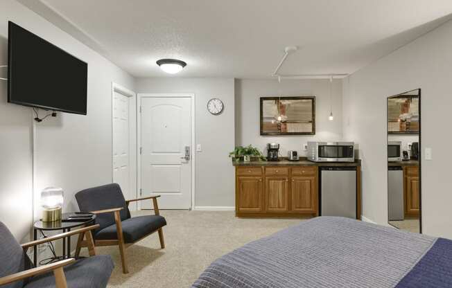 Bedroom With Kitchen Area at The Riverwood, Minnesota, 55118