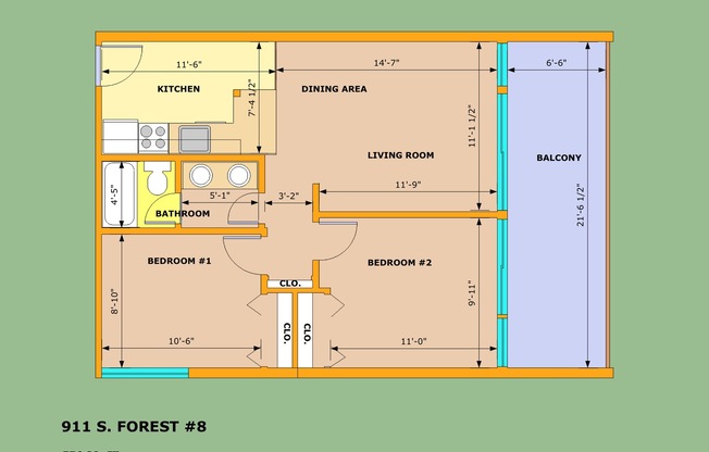 2 beds, 1 bath, 668 sqft, $2,400, Unit 02