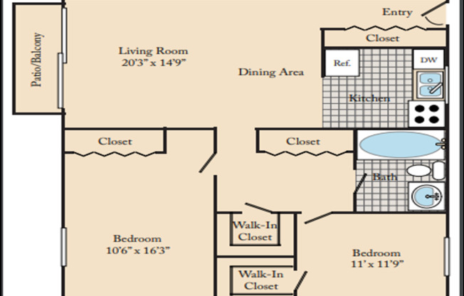 2 beds, 1 bath, 896 sqft, $2,295, Unit C404