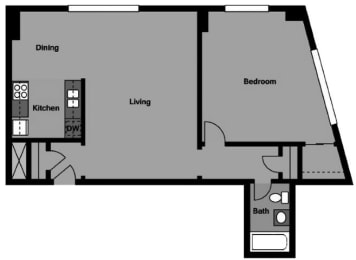 1 bed, 1 bath, 833 sqft, $2,494