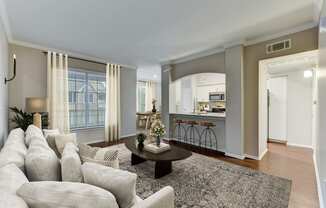 a living room with a couch and a coffee table