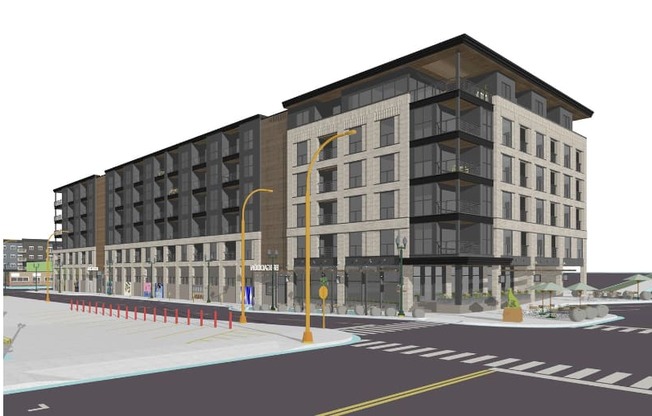 a rendering of the building proposed for the corner