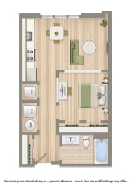 1 bed, 1 bath, 542 sqft, $1,455