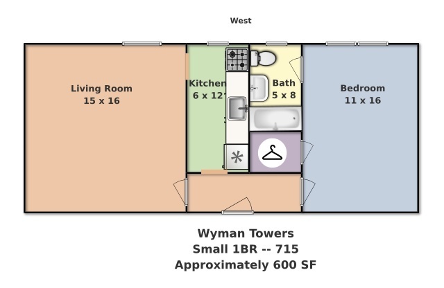 1 bed, 1 bath, 550 sqft, $1,575, Unit 715