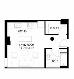Studio, 1 bath, 416 sqft, $1,047