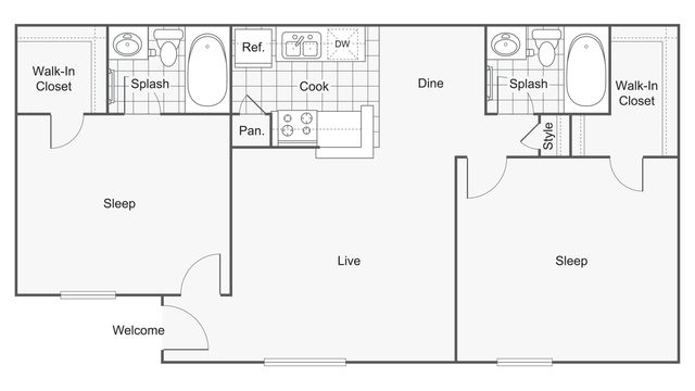 2 beds, 2 baths, 872 sqft, $1,299