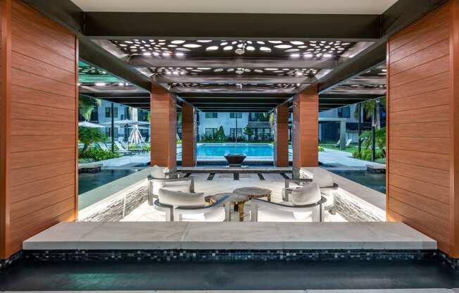 Pool sitting area at 19 South in Kissimmee, Florida
