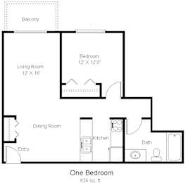 1 bed, 1 bath, 624 sqft, $1,299