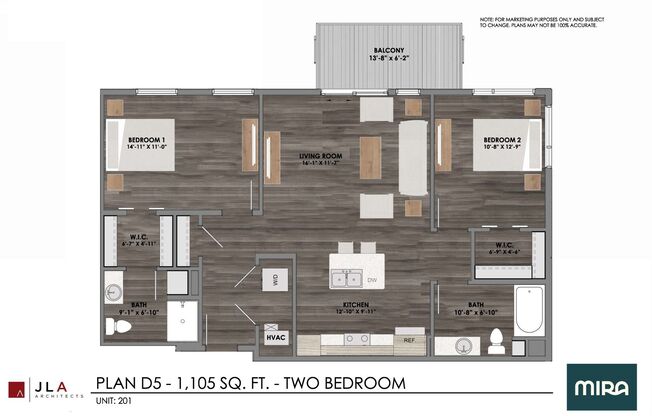 2 beds, 2 baths, 1,105 sqft, $2,200, Unit #201