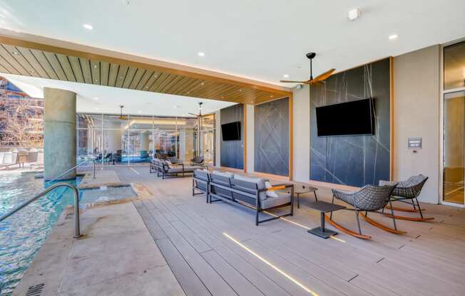 Outdoor pool with a stylish overhang