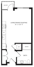 Studio, 1 bath, 550 sqft, $1,500