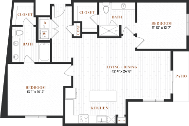 2 beds, 2 baths, 1,375 sqft, $2,925