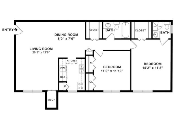 2 beds, 2 baths, 930 sqft, $1,390