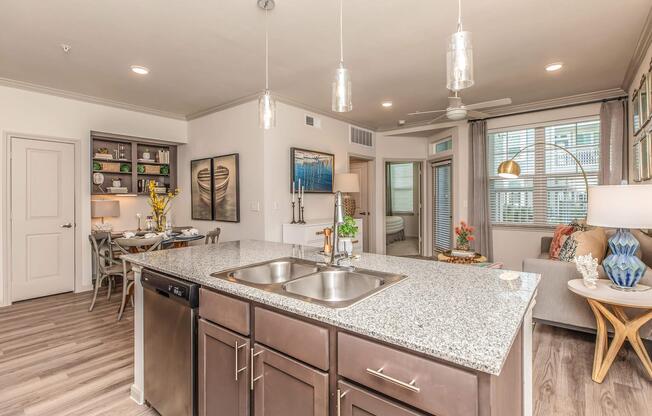 a kitchen with a sink and a window