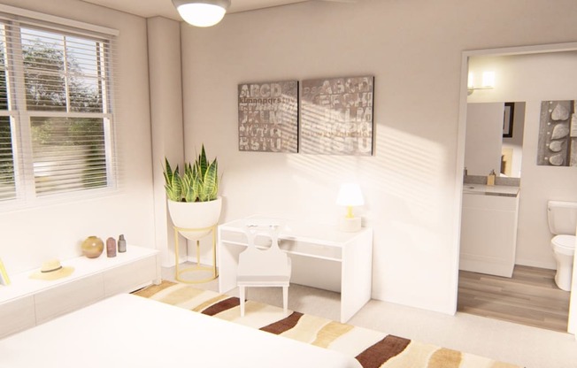 a bedroom with a bed and a chair in a room at Brownstones at Palisade Park Townhomes, Broomfield, 80023
