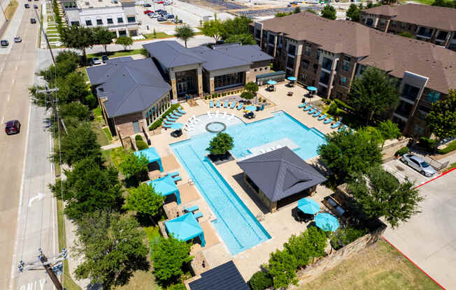 an overhead view of a swimming pool at the resort at Discovery at Craig Ranch, McKinney, TX, 75070