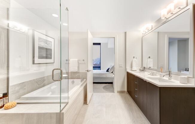 Modern Bathroom with Shower and Separate Soaking Tub at Stratus, Seattle, WA