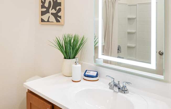 Back Lit Mirror with Large Bathroom Vanity