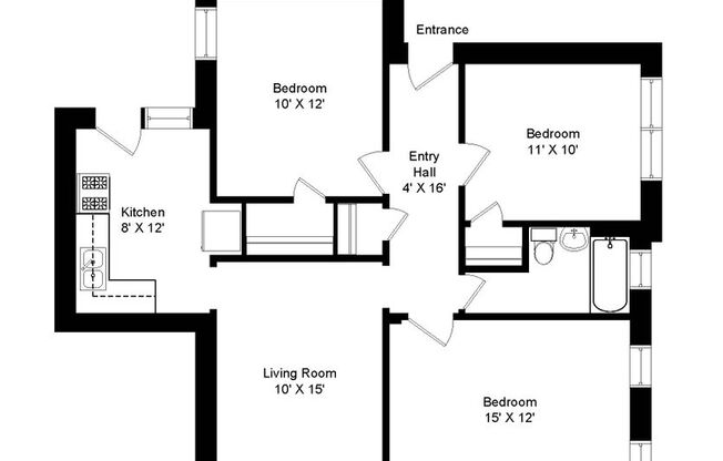 3 beds, 1 bath, 1,005 sqft, $2,400, Unit 1934-1