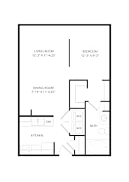 1 bed, 1 bath, 598 sqft, $1,190