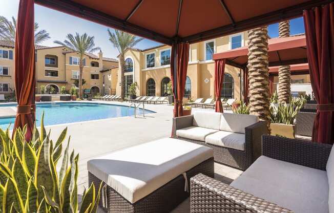 Poolside Lounge Area at Las Positas Apartments, California, 93010