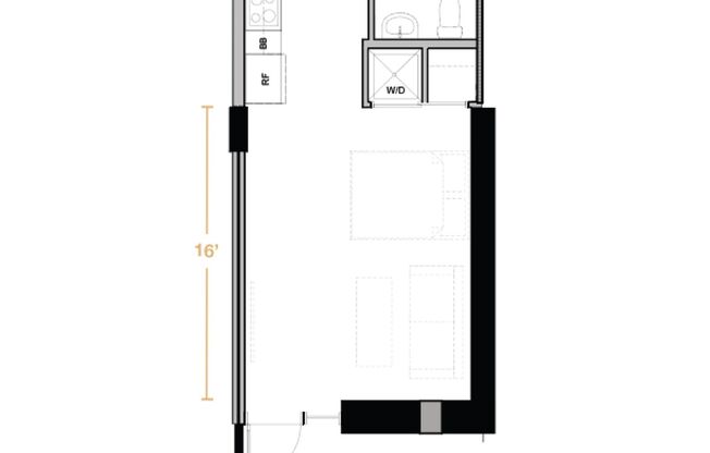 Studio, 1 bath, 440 sqft, $2,580, Unit 806