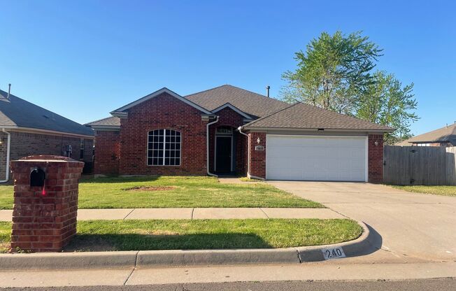 Completely remodeled 4 bedroom in Moore ready for move in ! New countertops and appliances, luxury vinyl flooring, new fixtures, small fenced yard with storm shelter, storage shed and a view!!