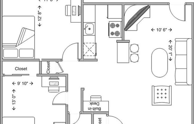 2 beds, 1 bath, 740 sqft, $1,550, Unit 3336 37