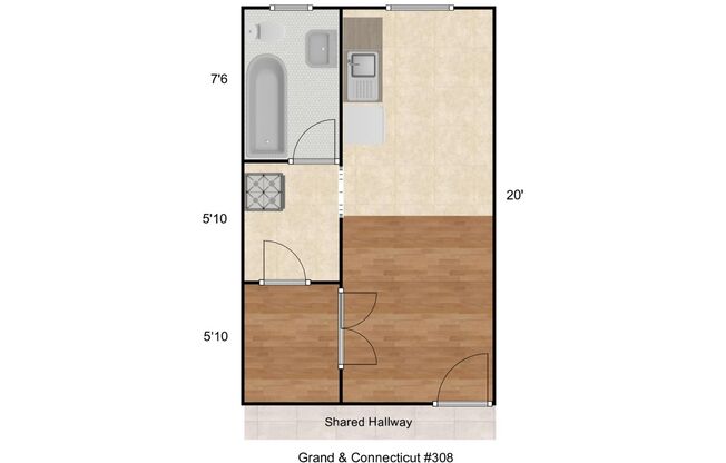 Studio, 1 bath, 300 sqft, $815, Unit 308