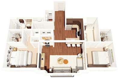 2 beds, 2 baths, 1,211 sqft, $2,448