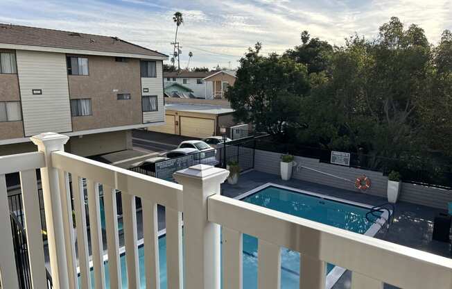 Balcony with view at Almansor Villa Apartment Homes near Los Angeles in Alhambra, California